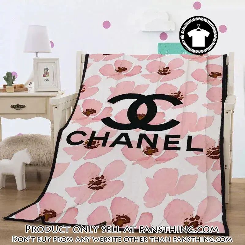 Chanel pinky flowers fashion luxury brand blanket fleece comfortable blanket fst4927349